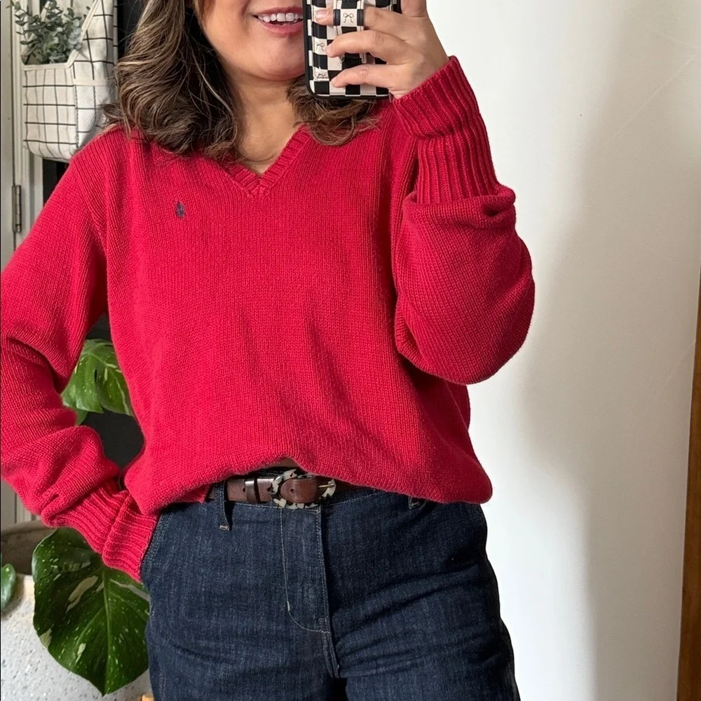 Vintage Polo Ralph Lauren Sport V neck Chunky Knit Pullover Sweater. M Unisex